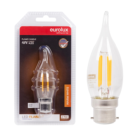 Candle Filament Flame 4W LED B22 3000K 105 lm/W