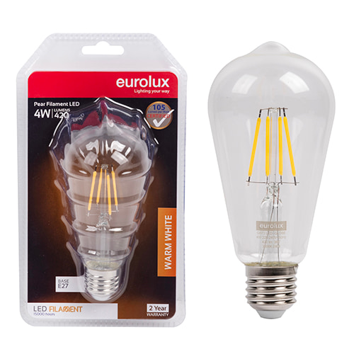 Pear Shaped Filament 4W LED E27 3000K 105 lm/W