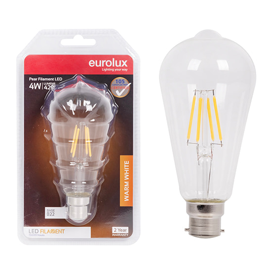 Pear Shaped Filament 4W LED B22 3000K 105 lm/W