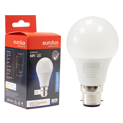 A60 Premium 6W LED B22 4000K 105 lm/W