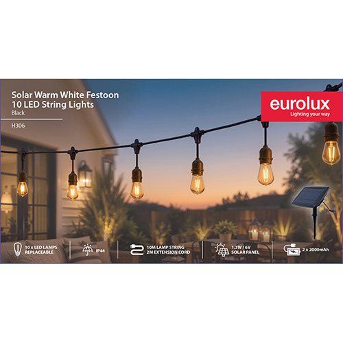 Festoon Solar String Lights 10M E27 Warm White