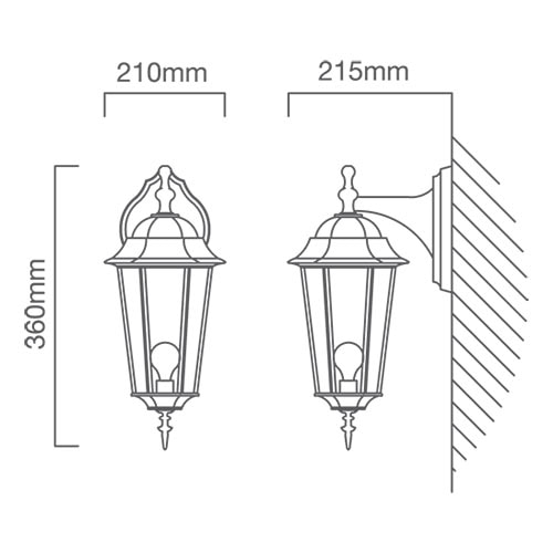 Lantern 6 Panel Down Facing White, Dimension drawing (CAD)