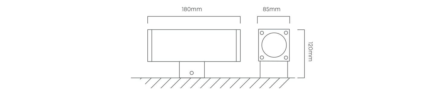 Kube Up & Down Wall Light Graphite, Dimension drawing