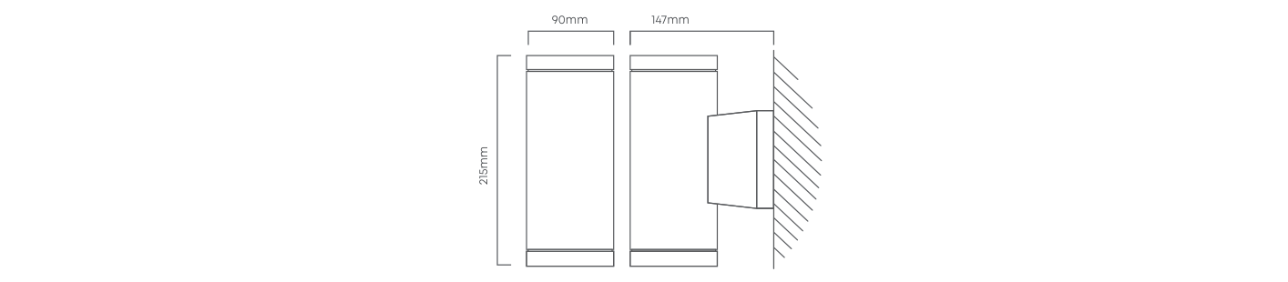 Metro Up & Down Wall Light Black, Dimension drawing