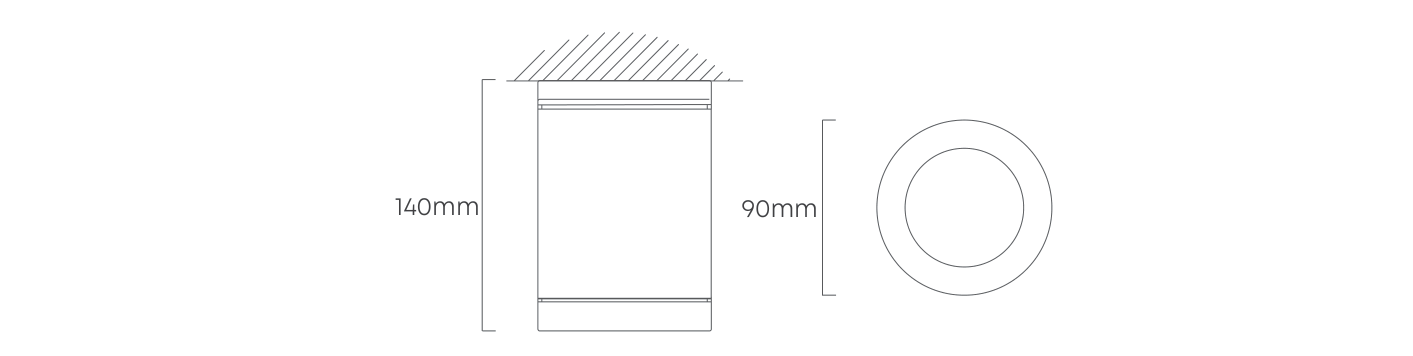 Metro Round Outdoor Downlight 90mm Dia Graphite, Dimension drawing
