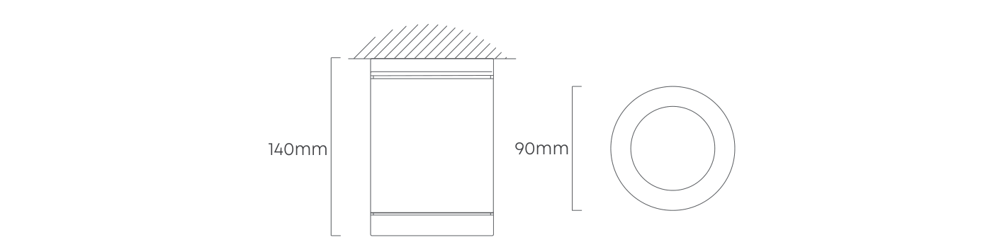 Metro Round Outdoor Downlight 90mm Dia Black, Dimension drawing