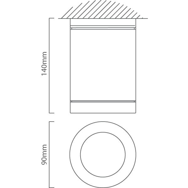 Metro Round Outdoor Downlight 90mm Dia Graphite, Dimension drawing (CAD)