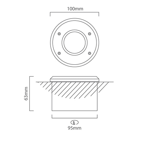Lamedo Round Ground Light Satin Chrome, Dimension drawing (CAD)