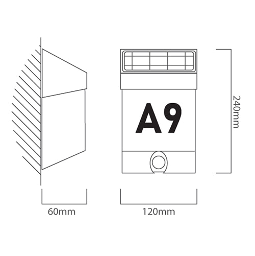Solar Sostel Wall Light 120mm Stainless Steel, Dimension drawing (CAD)