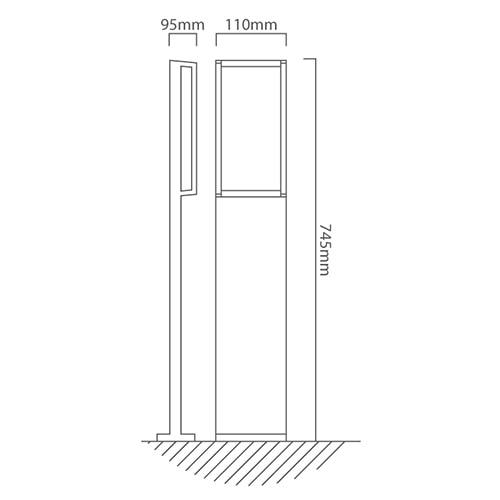 Qubo Bollard Grey LED 15W 3000K, Dimension drawing (CAD)