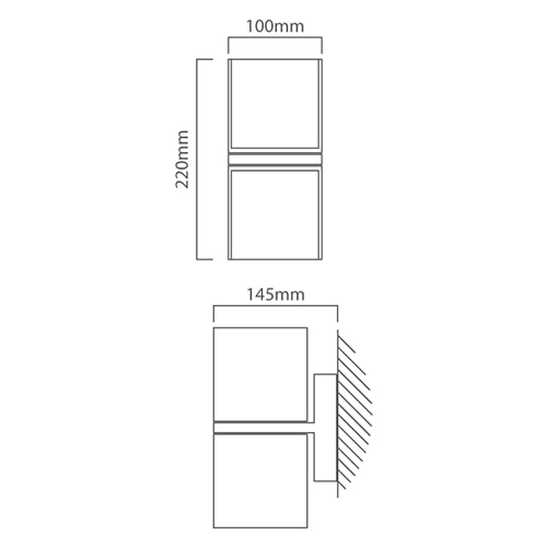 Cuba Outdoor Wall Light Grey LED 19W 3000K, Dimension drawing (CAD)