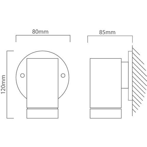 Outdoor Wall Light Down Facing White, Dimension drawing (CAD)