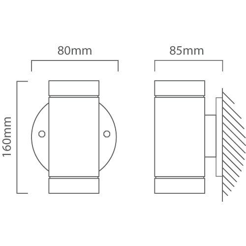 Outdoor Up & Down Wall Light White LED, Dimension drawing (CAD)