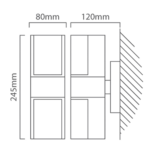 Cyra Outdoor Up & Down Wall Light Grey LED, Dimension drawing (CAD)