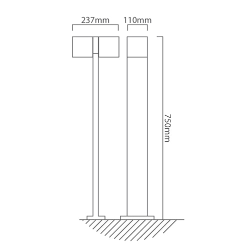 Cuba Outdoor 2LT Bollard Grey LED, Dimension drawing (CAD)