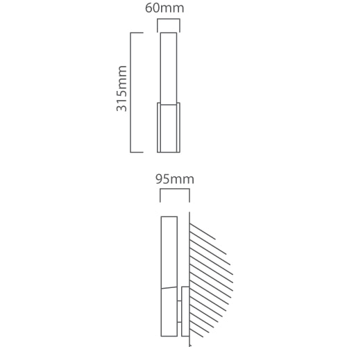 Ugento Outdoor Wall Light Black LED, Dimension drawing (CAD)
