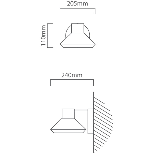 Ninnarella Outdoor Wall Light Black GU10 LED 4.6w, Dimension drawing (CAD)