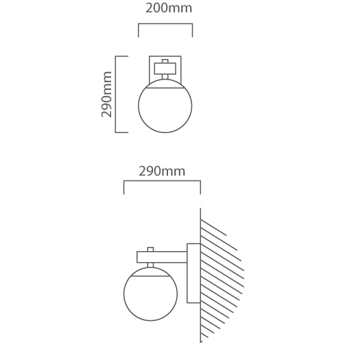 Bufalata Outdoor Wall Light Black & Brown E27, Dimension drawing (CAD)