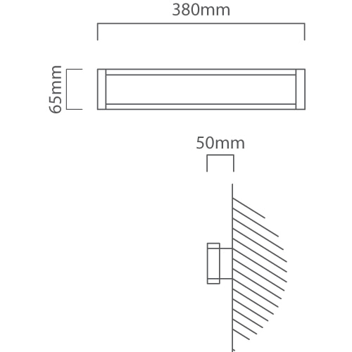 Neviano Outdoor Wall Light Black 380mm, Dimension drawing (CAD)