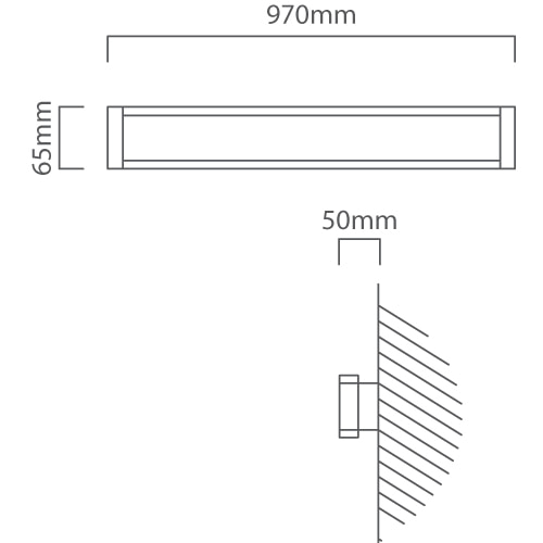 Neviano Outdoor Wall Light Black 970mm, Dimension drawing (CAD)