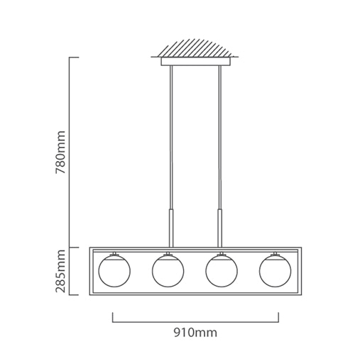 Vallaspra 4LT Pendant 910mm Champagne, Dimension drawing (CAD)