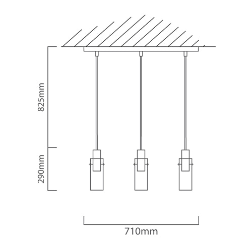 Montefino 3LT Pendant 710mm Black, Dimension drawing (CAD)