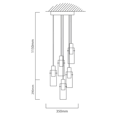 Montefino 5LT Pendant 350mm Black, Dimension drawing (CAD)