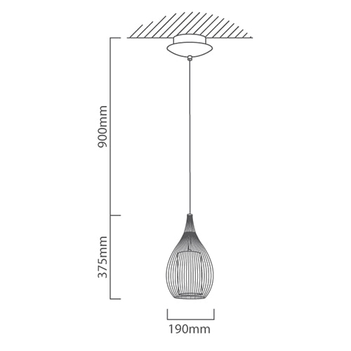 Razoni 1LT Pendant Black, Dimension drawing (CAD)