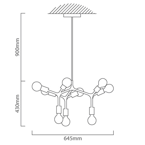Bocadella 9LT Pendant 645mm Black, Dimension drawing (CAD)