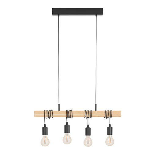 Townshend 4LT Pendant Black & Wood E27
