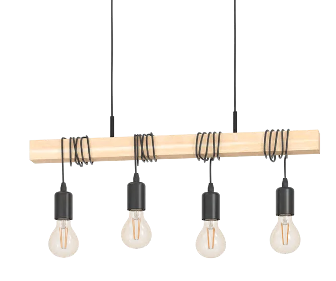 Townshend 4LT Pendant Black & Wood E27, view 2