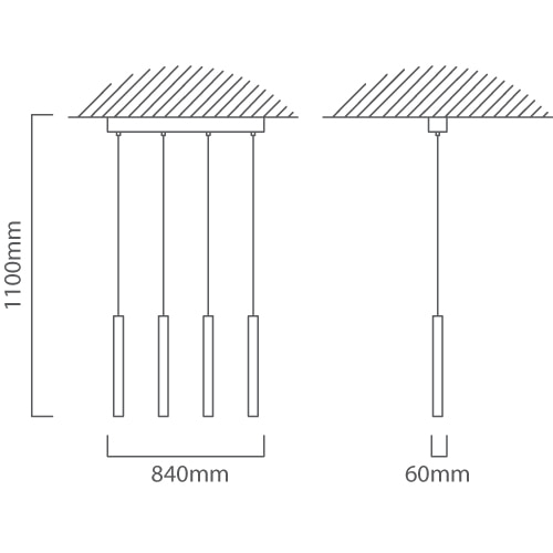 Cortenova 4LT Pendant Black E27, Dimension drawing (CAD)