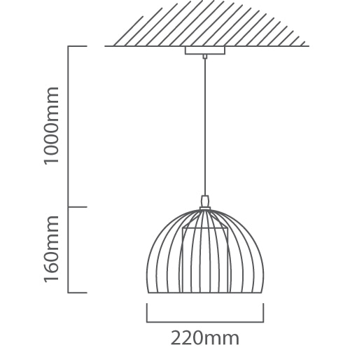 Sunbeam Small Pendant White & Gold E27, Dimension drawing (CAD)