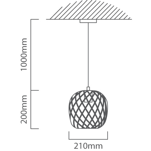 Noir Elegance Small Pendant Black & Gold E27, Dimension drawing (CAD)