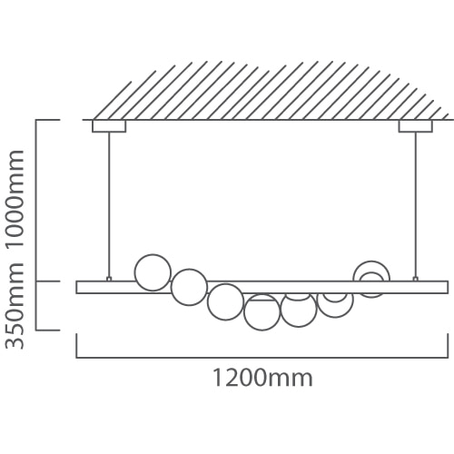 Astral Beam 7LT Pendant Wood & White E27, Dimension drawing (CAD)