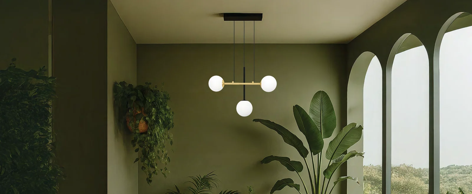 Paz 3LT Pendant Black & White & Brushed Brass E14, view 2