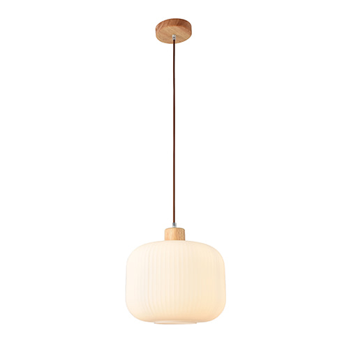 Nesta1 Pendant 300mm White & Wood E27