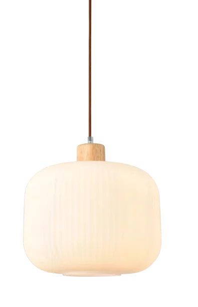 Nesta1 Pendant 300mm White & Wood E27, view 2