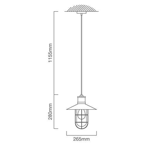 Vibrato Pendant 265mm Black E27, Dimension drawing (CAD)