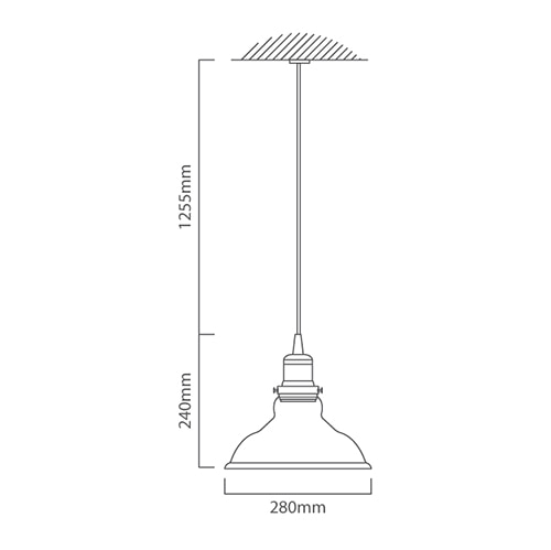 Farmhouse Pendant 280mm Clear Glass E27, Dimension drawing (CAD)