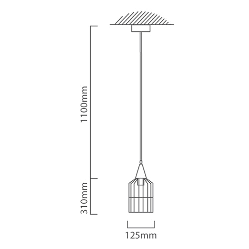 Vibrato Pendant 125mm Black E27, Dimension drawing (CAD)