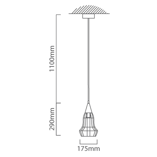 Vibrato Pendant 175mm Black E27, Dimension drawing (CAD)
