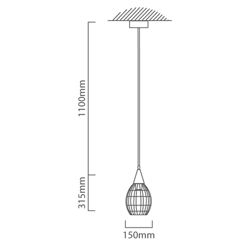 Vibrato Pendant 150mm Black E27, Dimension drawing (CAD)