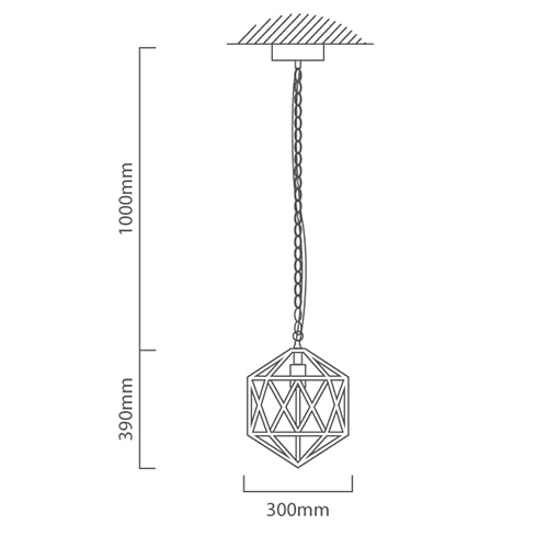Iron Age Pendant 300mm Black E27, Dimension drawing (CAD)