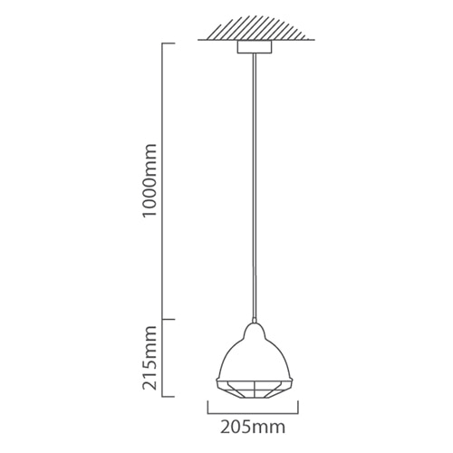 Vibrato Pendant 205mm Antique Brass E27, Dimension drawing (CAD)