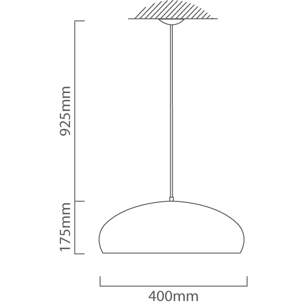 Mogano1 Pendant 400mm White & Copper E27, Dimension drawing (CAD)
