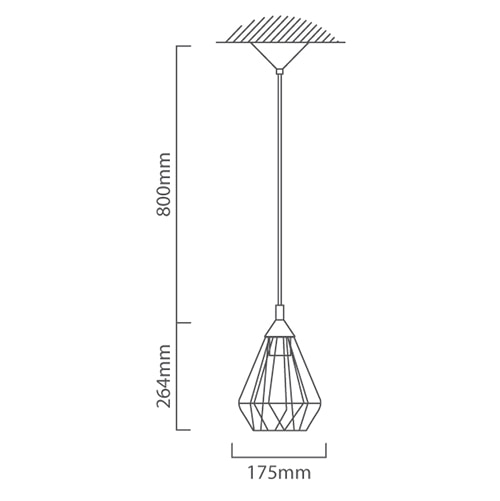 Tarbes Pendant 175mm Black E27, Dimension drawing (CAD)