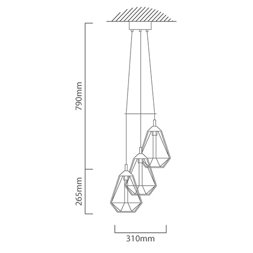 Tarbes 3LT Pendant 310mm Black E27, Dimension drawing (CAD)