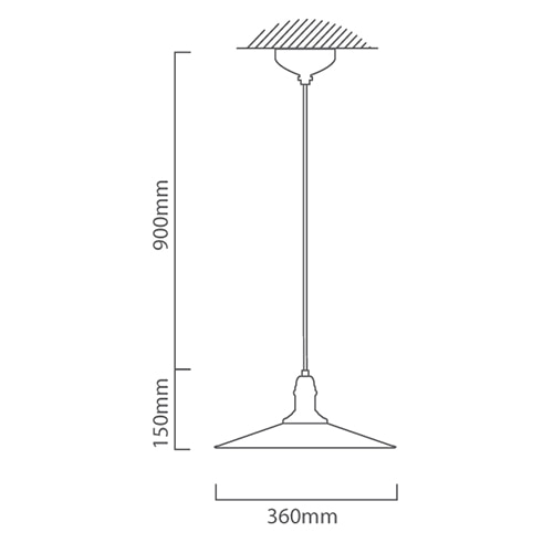 Stockbury 1LT Pendant 360mm Antique Brown E27, Dimension drawing (CAD)