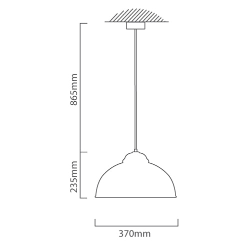 Truro2 Pendant 370mm Black & Copper E27, Dimension drawing (CAD)